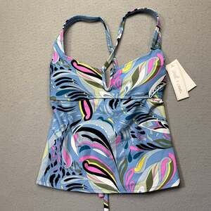 Salt + Cove Juniors Midnight Bloom V Wire Tankini Top Blue Large $35